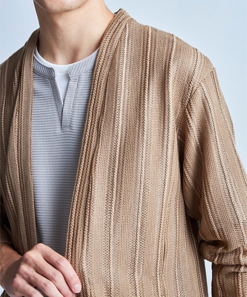 UNION STATION(ユニオンステーション)の「<ストレッチ><マシンウォッシャブル><接触冷感><通気性>シアJQDストライプカーディガン(カーディガン/ボレロ・メンズ・ブラック/ネイビー/ベージュ・L/M)」の16枚目の写真