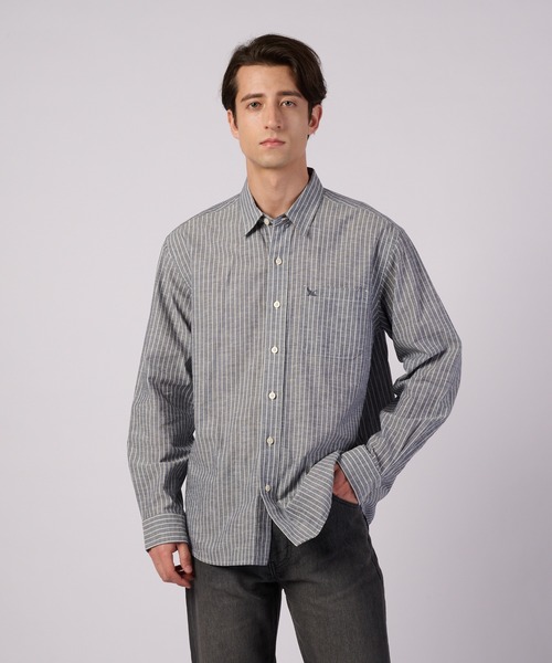 Eddie Bauer(エディーバウアー)の「コットンリネン 長袖 ストライプシャツ(シャツ/ブラウス・メンズ・ブラック/ブルー・XXL/XL/L/M/S)」の2枚目の写真