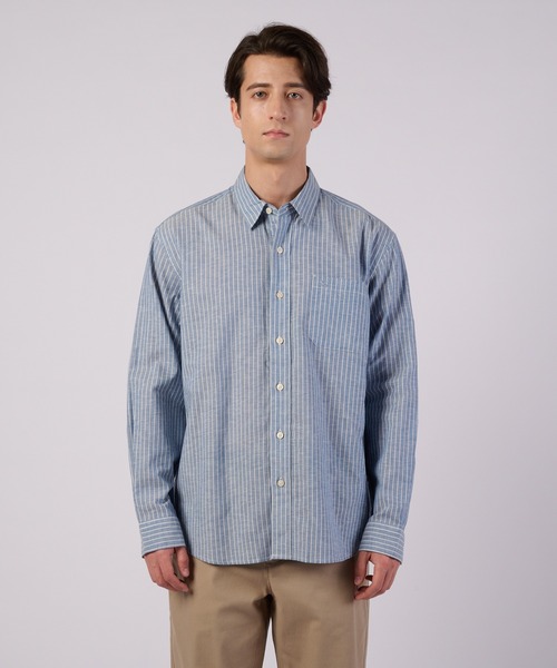 Eddie Bauer(エディーバウアー)の「コットンリネン 長袖 ストライプシャツ(シャツ/ブラウス・メンズ・ブラック/ブルー・XXL/XL/L/M/S)」の8枚目の写真