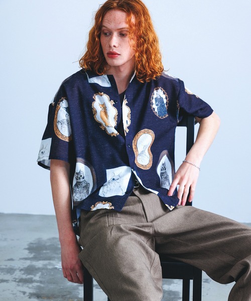 Revo.（レボ）の「Revo. ヴィンテージライク アニマル キャットパターン ボックス セミオープンカラーシャツ（シャツ/ブラウス・メンズ・ナチュラル/サックスブルー/ブラック・2/1）」の7枚目の写真