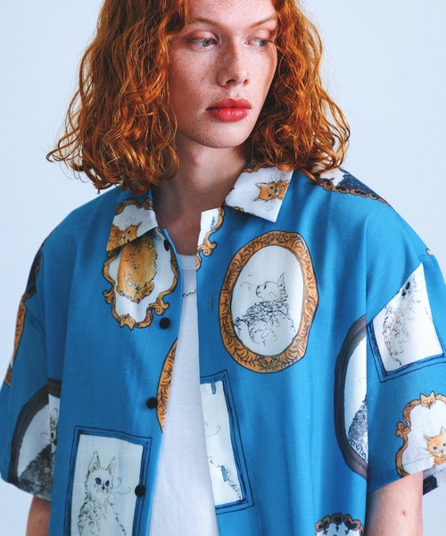 Revo.（レボ）の「Revo. ヴィンテージライク アニマル キャットパターン ボックス セミオープンカラーシャツ（シャツ/ブラウス・メンズ・ナチュラル/サックスブルー/ブラック・2/1）」の10枚目の写真