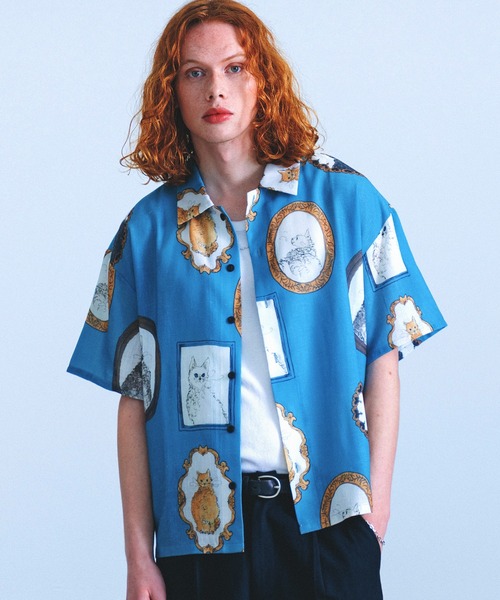 Revo.（レボ）の「Revo. ヴィンテージライク アニマル キャットパターン ボックス セミオープンカラーシャツ（シャツ/ブラウス・メンズ・ナチュラル/サックスブルー/ブラック・2/1）」の11枚目の写真