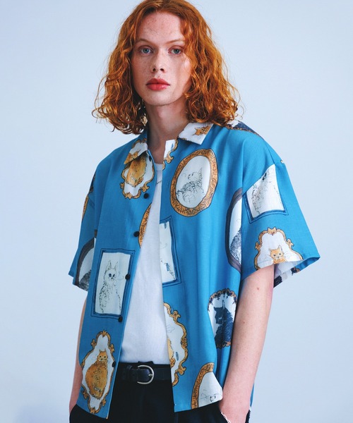 Revo.（レボ）の「Revo. ヴィンテージライク アニマル キャットパターン ボックス セミオープンカラーシャツ（シャツ/ブラウス・メンズ・ナチュラル/サックスブルー/ブラック・2/1）」の12枚目の写真