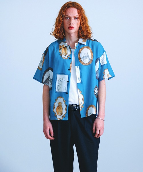 Revo.（レボ）の「Revo. ヴィンテージライク アニマル キャットパターン ボックス セミオープンカラーシャツ（シャツ/ブラウス・メンズ・ナチュラル/サックスブルー/ブラック・2/1）」の13枚目の写真