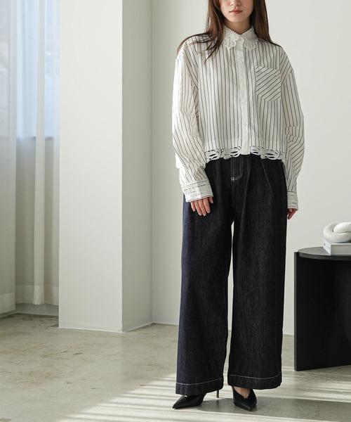 mili an deni(ミリアンデニ)の「ウェストタックデニムパンツ(デニムパンツ・レディース・インディゴブルー・M)」の3枚目の写真