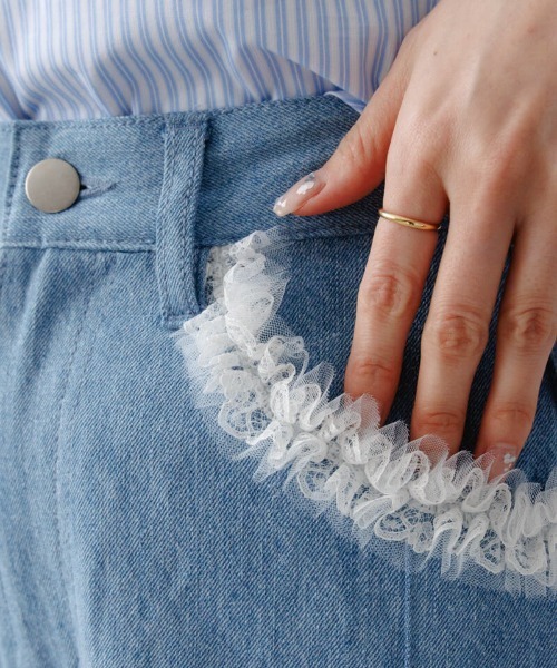 flower（フラワー）の「レースデニムパンツ（デニムパンツ・レディース・ライトブルー/ブルー・SMALL/MEDIUM）」の12枚目の写真