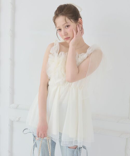 MAJESTIC LEGON（マジェスティックレゴン）の「ショルダーリボンフリルビスチェ（キャミソール・レディース・グレー/アイボリー/ピンク・MEDIUM）」の22枚目の写真