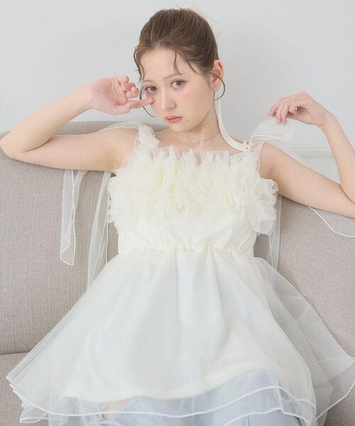 MAJESTIC LEGON（マジェスティックレゴン）の「ショルダーリボンフリルビスチェ（キャミソール・レディース・グレー/アイボリー/ピンク・MEDIUM）」の21枚目の写真