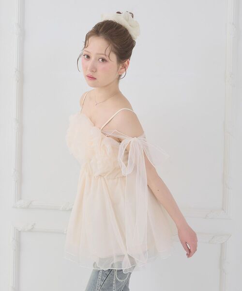 MAJESTIC LEGON（マジェスティックレゴン）の「ショルダーリボンフリルビスチェ（キャミソール・レディース・グレー/アイボリー/ピンク・MEDIUM）」の18枚目の写真