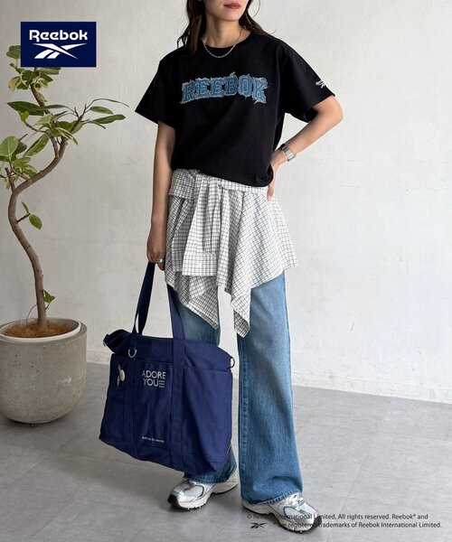 Reebok(リーボック)の「デニムワッペンT(Tシャツ/カットソー・レディース・ネイビー/ホワイト/ブラック・FREE)」の17枚目の写真