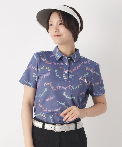 adabat（アダバット）の「シャンブレープリント半袖ポロシャツ（ポロシャツ・レディース・ネイビー系/パープル系1・42/40/38）」の2枚目の写真