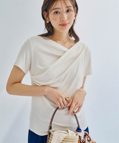 nissen（ニッセン）の「ドレープデザインリブトップス（Tシャツ/カットソー・レディース・アイボリー/ブラック/サックスブルー・M/S/LL/L）」の8枚目の写真