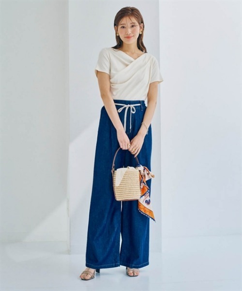 nissen（ニッセン）の「ドレープデザインリブトップス（Tシャツ/カットソー・レディース・アイボリー/ブラック/サックスブルー・M/S/LL/L）」の9枚目の写真