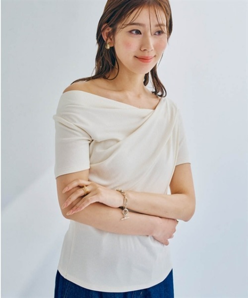 nissen（ニッセン）の「ドレープデザインリブトップス（Tシャツ/カットソー・レディース・アイボリー/ブラック/サックスブルー・M/S/LL/L）」の11枚目の写真