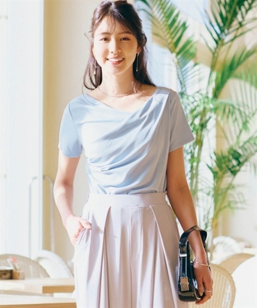 nissen（ニッセン）の「ドレープデザインリブトップス（Tシャツ/カットソー・レディース・アイボリー/ブラック/サックスブルー・M/S/LL/L）」の12枚目の写真