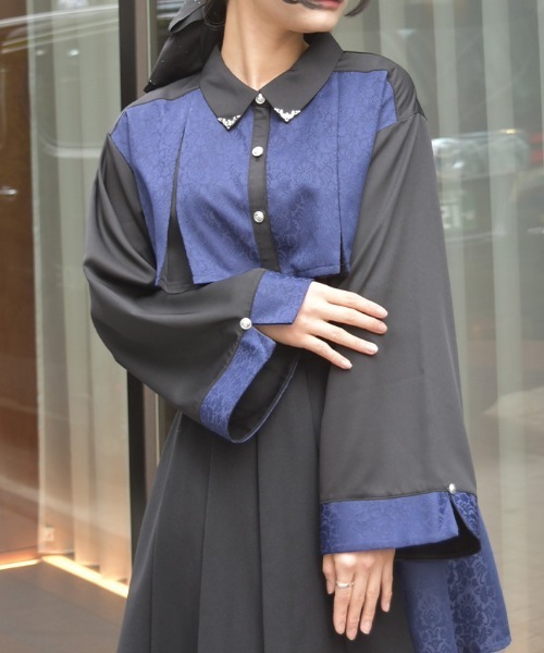 axes femme(アクシーズファム)の「【セットアップ対応】ジャカードブラウス(シャツ/ブラウス・レディース・ネイビー/ワイン/ダークグリーン・FREE)」の3枚目の写真