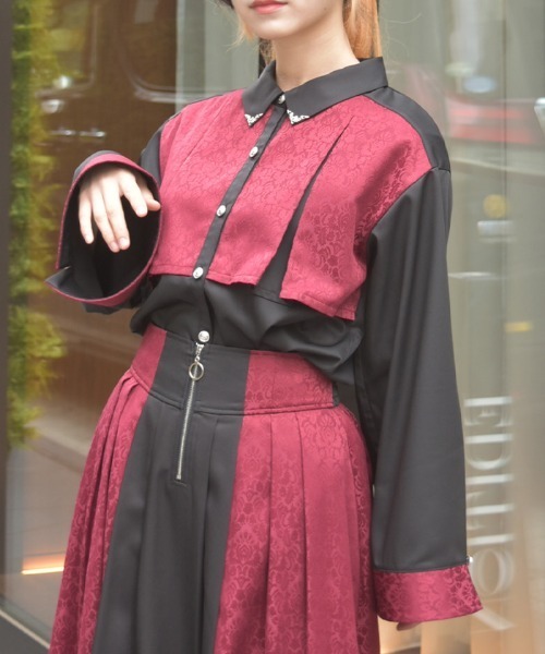 axes femme(アクシーズファム)の「【セットアップ対応】ジャカードブラウス(シャツ/ブラウス・レディース・ネイビー/ワイン/ダークグリーン・FREE)」の4枚目の写真