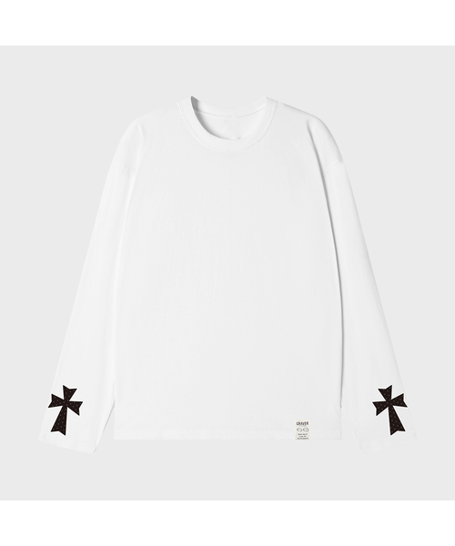GRAVER（グレーバー）の「[ユニセックス]ドットクロスグレイブ ロングスリーブ 3カラー（Tシャツ/カットソー・レディース・チャコールグレー/ブラック/ホワイト・MEDIUM/LARGE）」の2枚目の写真