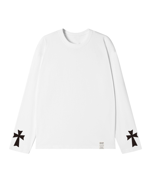 GRAVER（グレーバー）の「[ユニセックス]ドットクロスグレイブ ロングスリーブ 3カラー（Tシャツ/カットソー・レディース・チャコールグレー/ブラック/ホワイト・MEDIUM/LARGE）」の9枚目の写真
