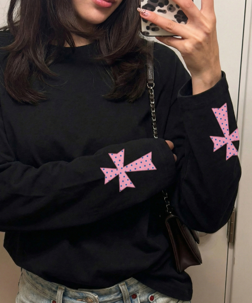 GRAVER（グレーバー）の「[ユニセックス]ドットクロスグレイブ ロングスリーブ 3カラー（Tシャツ/カットソー・レディース・チャコールグレー/ブラック/ホワイト・MEDIUM/LARGE）」の12枚目の写真