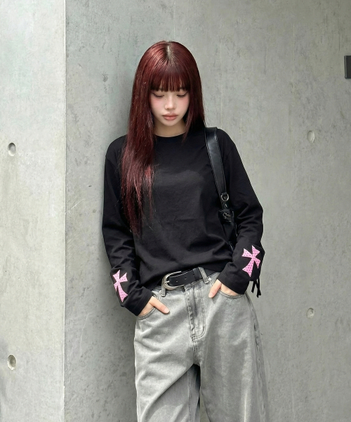 GRAVER（グレーバー）の「[ユニセックス]ドットクロスグレイブ ロングスリーブ 3カラー（Tシャツ/カットソー・レディース・チャコールグレー/ブラック/ホワイト・MEDIUM/LARGE）」の17枚目の写真