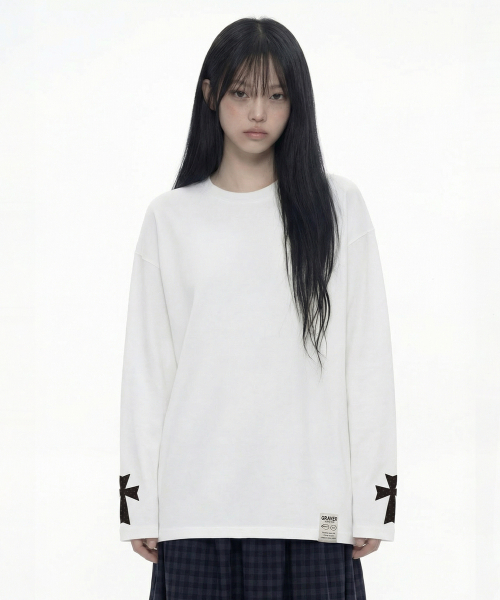 GRAVER（グレーバー）の「[ユニセックス]ドットクロスグレイブ ロングスリーブ 3カラー（Tシャツ/カットソー・レディース・チャコールグレー/ブラック/ホワイト・MEDIUM/LARGE）」の20枚目の写真