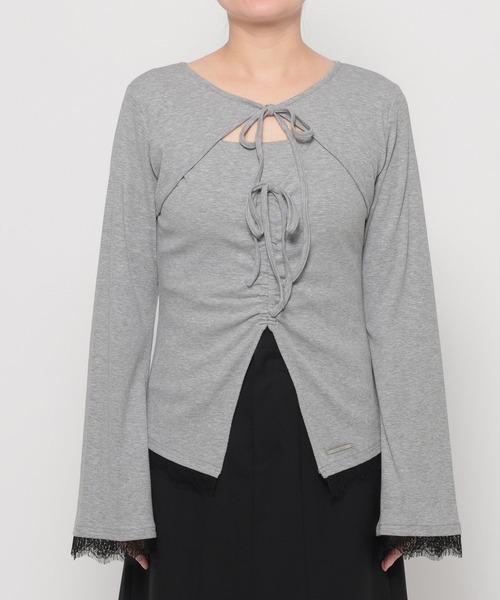 HARE（ハレ）の「【NANA×HARE】レイヤードリボンデザイントップス（Tシャツ/カットソー・レディース・グレー/ブラック・FREE）」の20枚目の写真