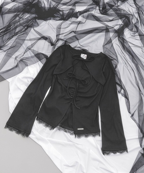 HARE（ハレ）の「【NANA×HARE】レイヤードリボンデザイントップス（Tシャツ/カットソー・レディース・グレー/ブラック・FREE）」の5枚目の写真