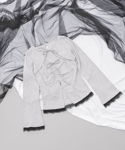 HARE（ハレ）の「【NANA×HARE】レイヤードリボンデザイントップス（Tシャツ/カットソー・レディース・グレー/ブラック・FREE）」の6枚目の写真