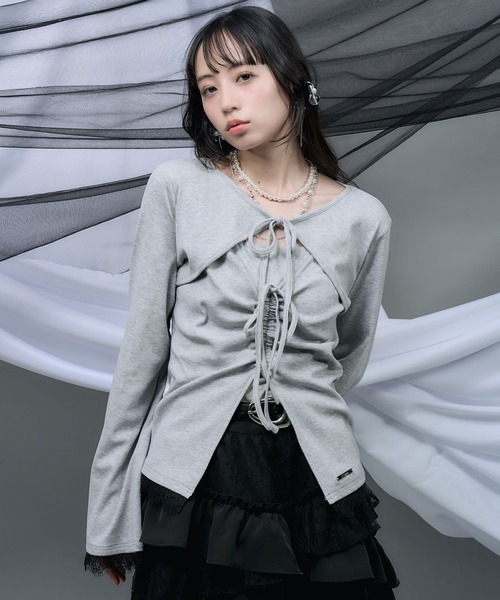 HARE（ハレ）の「【NANA×HARE】レイヤードリボンデザイントップス（Tシャツ/カットソー・レディース・グレー/ブラック・FREE）」の8枚目の写真