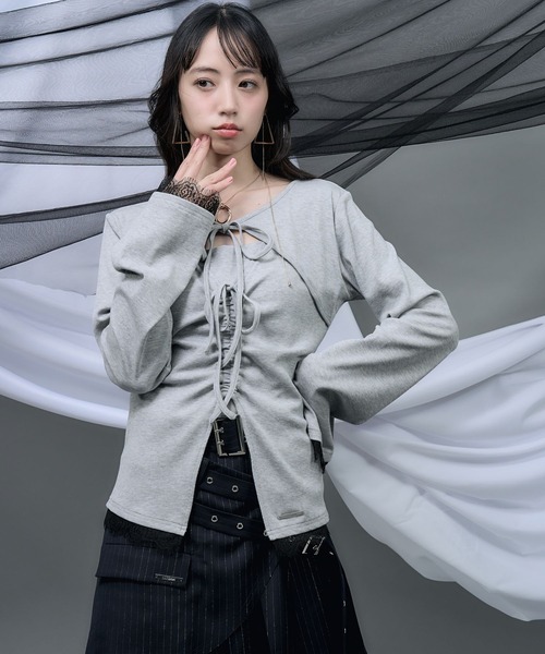 HARE（ハレ）の「【NANA×HARE】レイヤードリボンデザイントップス（Tシャツ/カットソー・レディース・グレー/ブラック・FREE）」の13枚目の写真