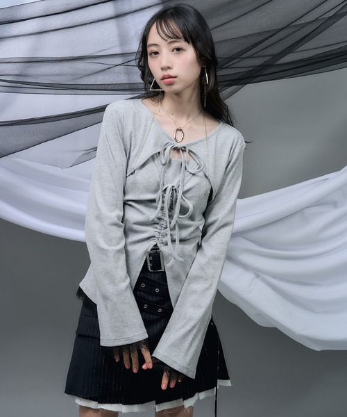 HARE（ハレ）の「【NANA×HARE】レイヤードリボンデザイントップス（Tシャツ/カットソー・レディース・グレー/ブラック・FREE）」の15枚目の写真