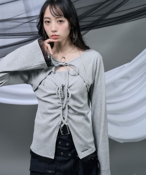 HARE（ハレ）の「【NANA×HARE】レイヤードリボンデザイントップス（Tシャツ/カットソー・レディース・グレー/ブラック・FREE）」の16枚目の写真