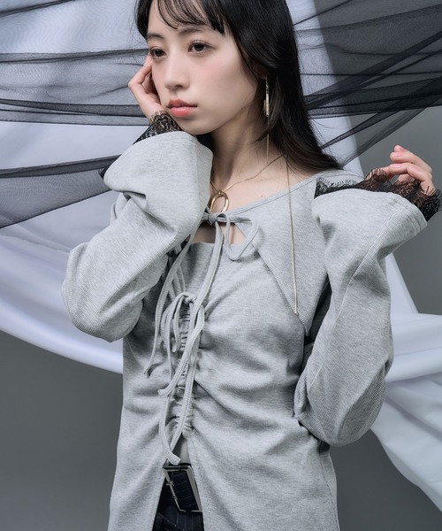 HARE（ハレ）の「【NANA×HARE】レイヤードリボンデザイントップス（Tシャツ/カットソー・レディース・グレー/ブラック・FREE）」の17枚目の写真