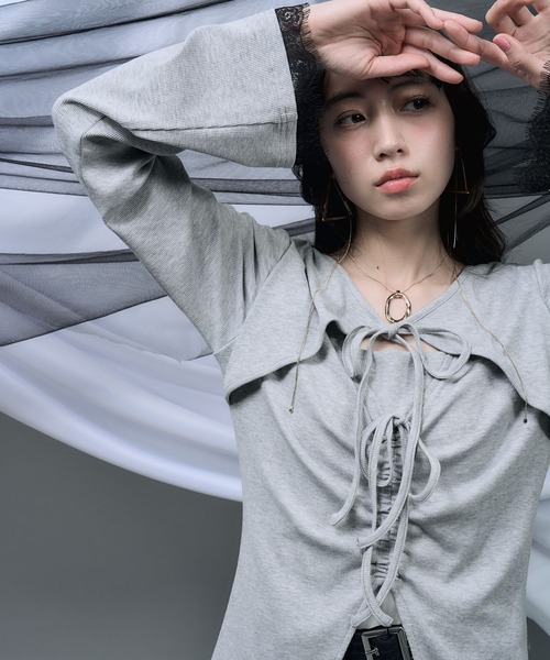 HARE（ハレ）の「【NANA×HARE】レイヤードリボンデザイントップス（Tシャツ/カットソー・レディース・グレー/ブラック・FREE）」の18枚目の写真