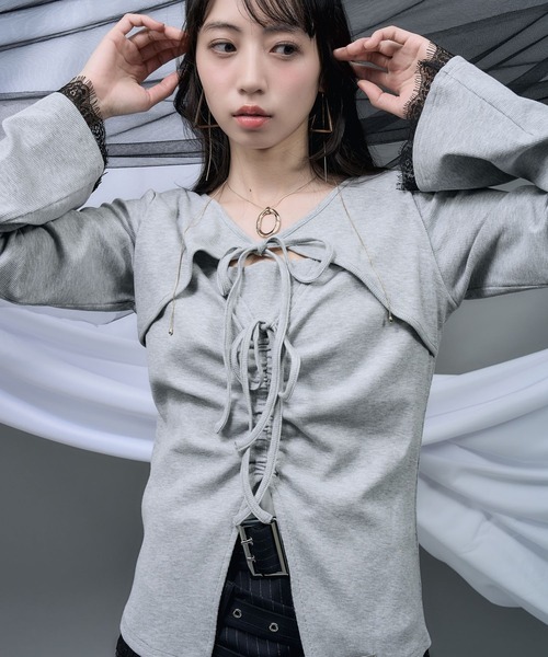 HARE（ハレ）の「【NANA×HARE】レイヤードリボンデザイントップス（Tシャツ/カットソー・レディース・グレー/ブラック・FREE）」の19枚目の写真