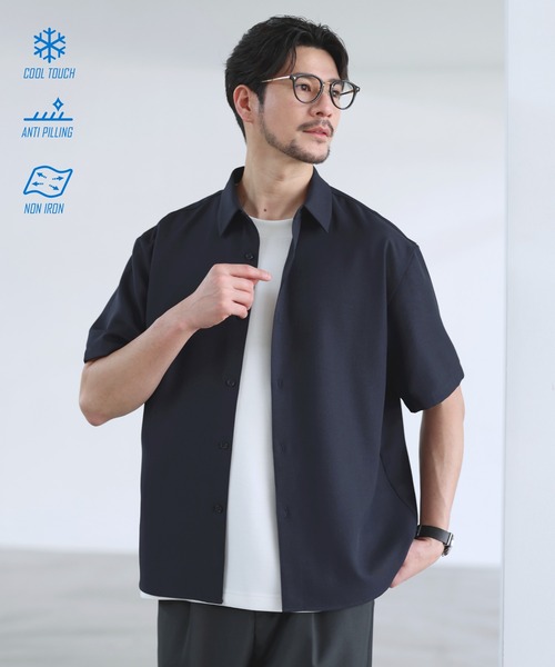 SPU(スプ)の「【セットアップ対応】【防シワ・防ピリング・接触冷感】機能性素材テックリネン半袖レギュラーカラーシャツ(シャツ/ブラウス・メンズ・ブラック/ナチュラル/ネイビー/チャコール・XL/L/M/S)」の4枚目の写真