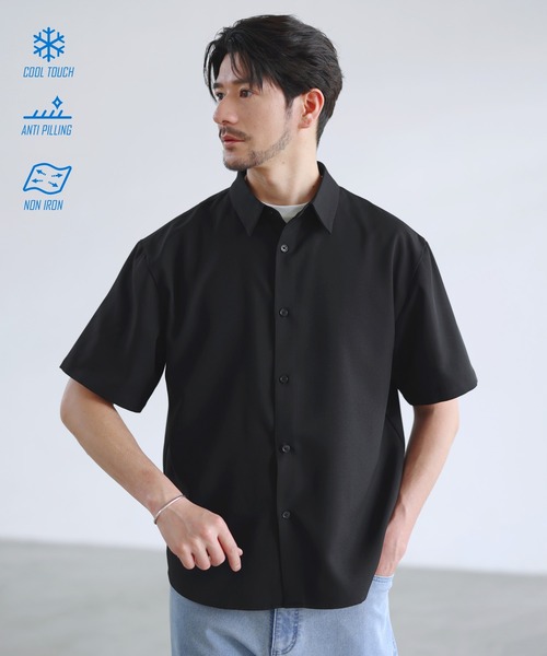 SPU(スプ)の「【セットアップ対応】【防シワ・防ピリング・接触冷感】機能性素材テックリネン半袖レギュラーカラーシャツ(シャツ/ブラウス・メンズ・ブラック/ナチュラル/ネイビー/チャコール・XL/L/M/S)」の1枚目の写真
