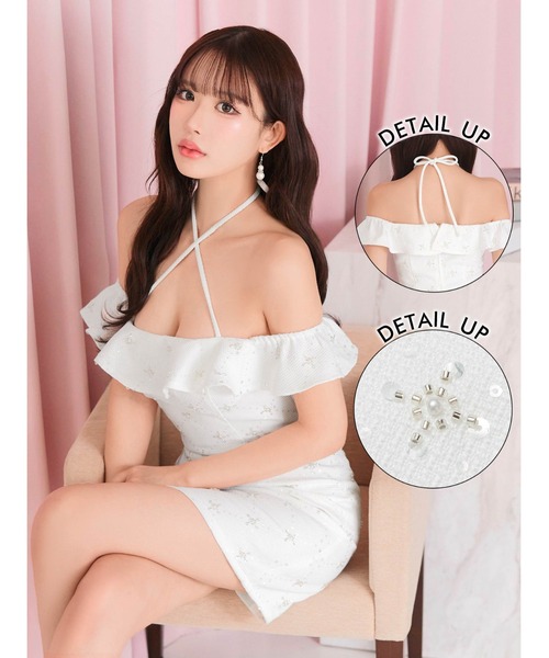 DAZZY(デイジー)の「【美デコルテ魅せができる】フロントクロス オフショル ビジュー タイト ミニ丈 キャバドレス(ドレス・レディース・ホワイト・S/M/L)」の21枚目の写真
