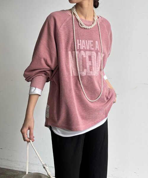 DouDou（ドゥドゥ）の「【WEB限定】スラブ天竺ロゴロンTEE（Tシャツ/カットソー・レディース・ピンク/ホワイト/ベージュ・FREE）」の3枚目の写真