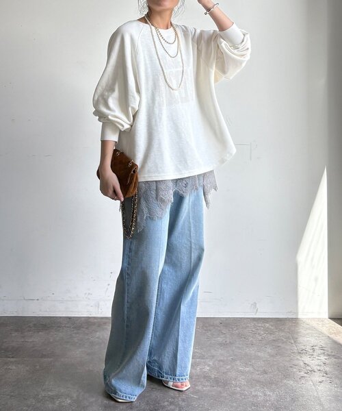 DouDou（ドゥドゥ）の「【WEB限定】スラブ天竺ロゴロンTEE（Tシャツ/カットソー・レディース・ピンク/ホワイト/ベージュ・FREE）」の4枚目の写真