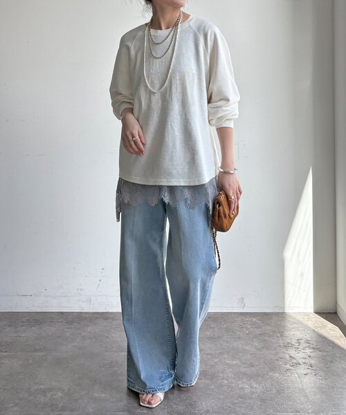 DouDou（ドゥドゥ）の「【WEB限定】スラブ天竺ロゴロンTEE（Tシャツ/カットソー・レディース・ピンク/ホワイト/ベージュ・FREE）」の7枚目の写真