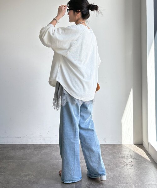 DouDou（ドゥドゥ）の「【WEB限定】スラブ天竺ロゴロンTEE（Tシャツ/カットソー・レディース・ピンク/ホワイト/ベージュ・FREE）」の8枚目の写真