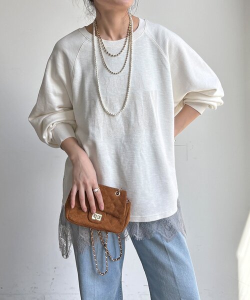 DouDou（ドゥドゥ）の「【WEB限定】スラブ天竺ロゴロンTEE（Tシャツ/カットソー・レディース・ピンク/ホワイト/ベージュ・FREE）」の10枚目の写真