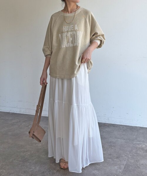 DouDou（ドゥドゥ）の「【WEB限定】スラブ天竺ロゴロンTEE（Tシャツ/カットソー・レディース・ピンク/ホワイト/ベージュ・FREE）」の14枚目の写真