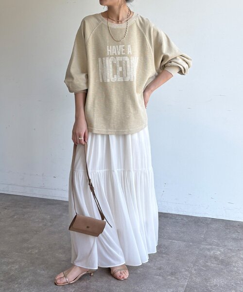 DouDou（ドゥドゥ）の「【WEB限定】スラブ天竺ロゴロンTEE（Tシャツ/カットソー・レディース・ピンク/ホワイト/ベージュ・FREE）」の15枚目の写真