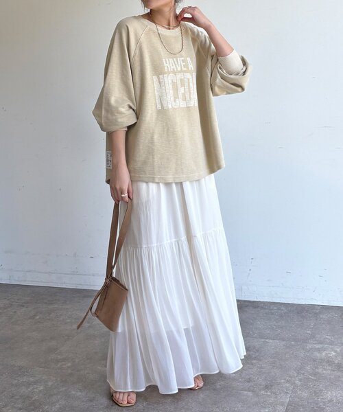 DouDou（ドゥドゥ）の「【WEB限定】スラブ天竺ロゴロンTEE（Tシャツ/カットソー・レディース・ピンク/ホワイト/ベージュ・FREE）」の17枚目の写真