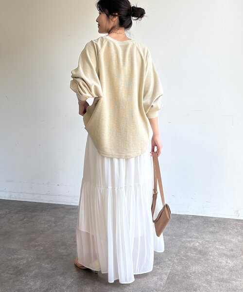 DouDou（ドゥドゥ）の「【WEB限定】スラブ天竺ロゴロンTEE（Tシャツ/カットソー・レディース・ピンク/ホワイト/ベージュ・FREE）」の18枚目の写真