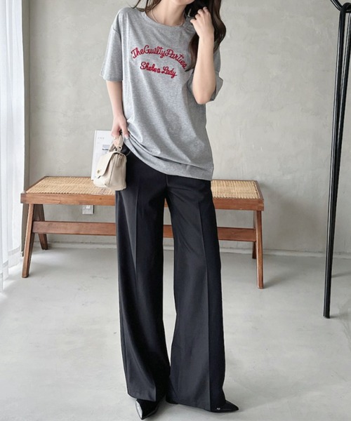 Eclat one(エクラワン)の「【Eclat one】英字 刺繍ロゴ ゆるシルエット 半袖 カットソー(Tシャツ/カットソー・レディース・ネイビー/ホワイト/グレー・FREE)」の10枚目の写真
