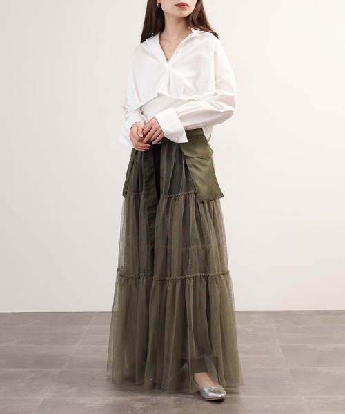 EGLANTINE(エグランティーヌ)の「EGLANTINE チュールラップスカート(スカート・レディース・ブラック/カーキ・40)」の14枚目の写真